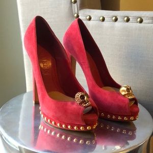 Alexander McQueen red velvet platforms